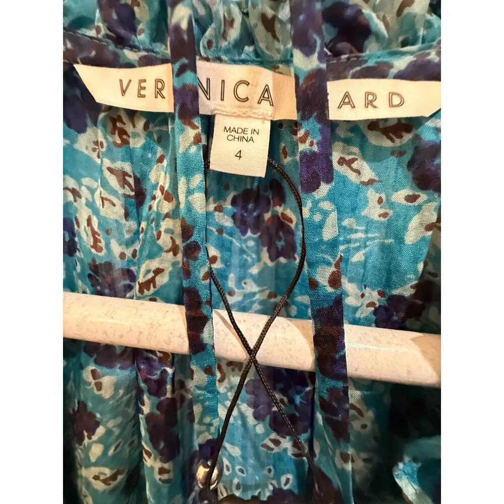 Veronica Beard Teal Navy Floral Chiffon Long Sleeve Midi Dress 4 - Picture 12 of 12